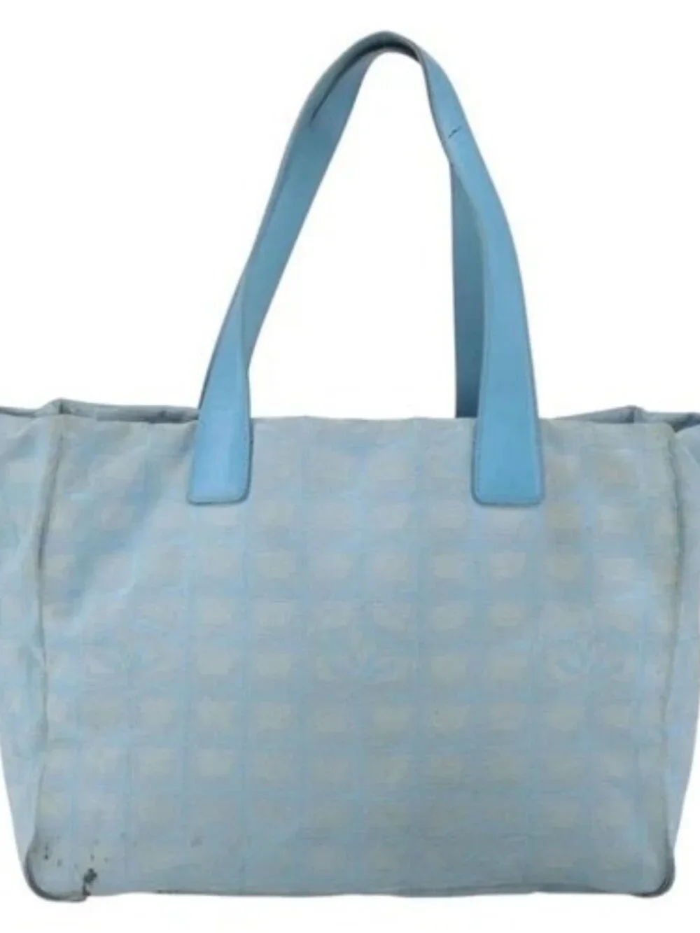 CHANEL New Travel Line Tote Bag Nylon Blue Silver CC Auth bs32461